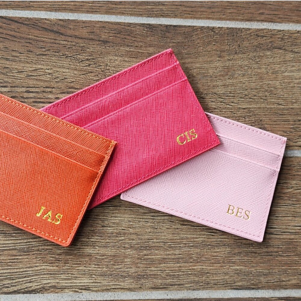 Soft Pink Genuine Saffiano Leather Card Case Woman's Small Wallet